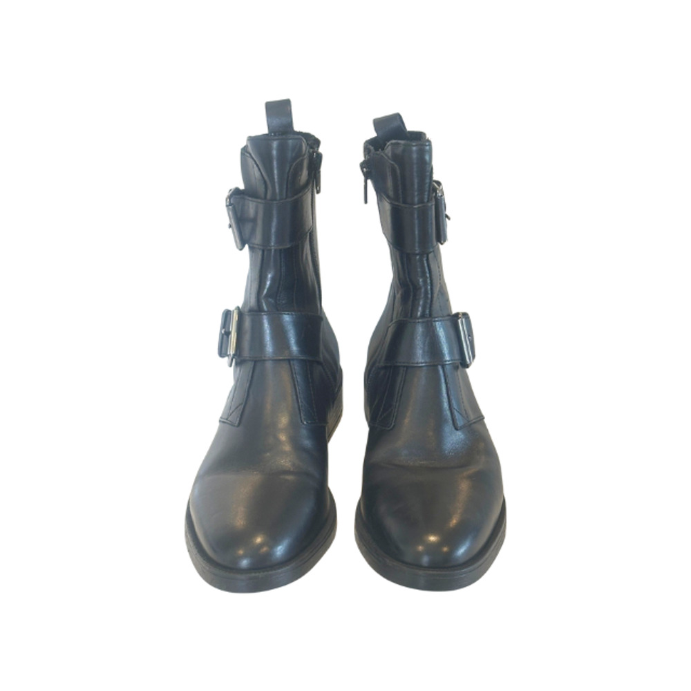 Sleek Black Buckle Combat Boots - Picture 2 of 8